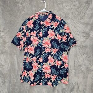 Manfinity Mens 3XL Aloha Floral Short‎ Sleeve Button Shirt Navy Pink Tropical